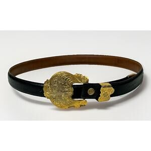 Al Beres USA WAGE Sterling Silver Overlay Buckle Black Belt Size 32